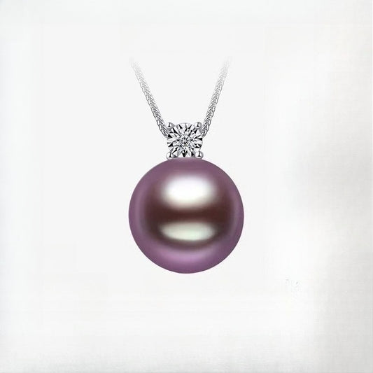 Purple Edison Pearl Pendant, Princess Diana Style, 18K Gold, Perfect Round, High Luster Pearl Clavicle Necklace, Gift for Girlfriend