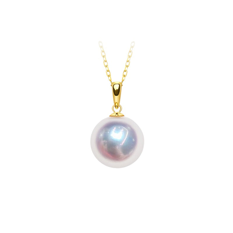Akoya Pearl Pendant 18K Gold Melon Seed Buckle Necklace Round Seawater Pearl Clavicle Chain Gift Elegant Jewelry for Women