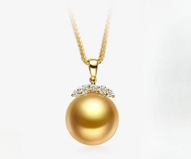 South Sea Golden Pearl Pendant, 18K Gold "Eyelash" Necklace, Natural Seawater Pearl, Light Luxury Neck Ornament, High-End Gift for Girlfriend