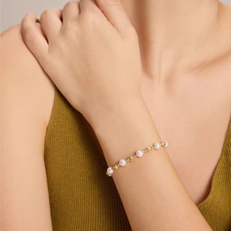 Akoya Pearl Cat's Eye Bead Bracelet 18K Gold Jewelry Light Luxury Saltwater Pearl Bracelet Exquisite High-End Gift