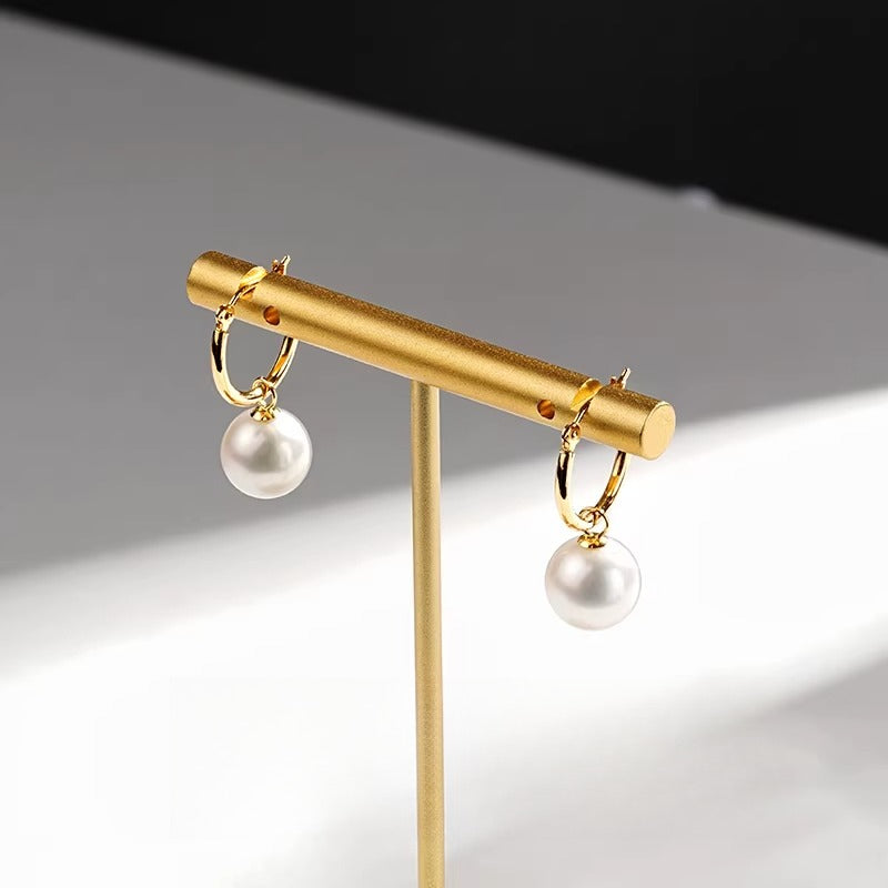Natural Freshwater Pearl Earrings, Thick 18K Gold Hoop Earrings, Two-Way Wear, Strong Luster Pearl Drop Earrings, Elegant Jewelry for Women