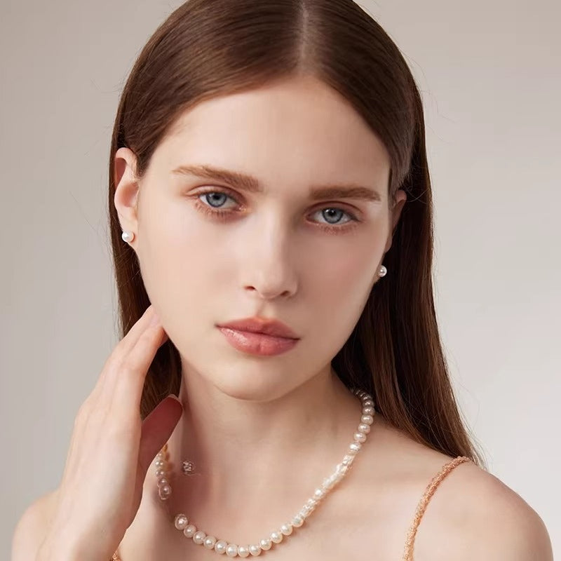 Natural pearl earrings, 18K gold round earrings, freshwater pearl earrings, simple and versatile jewelry, a top choice for gifting to your girlfriend.