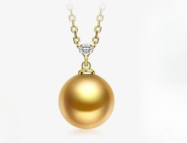 South Sea Golden Pearl Pendant 18K Gold Diamond Necklace Seawater Pearl Clavicle Necklace High-End Jewelry Gifts