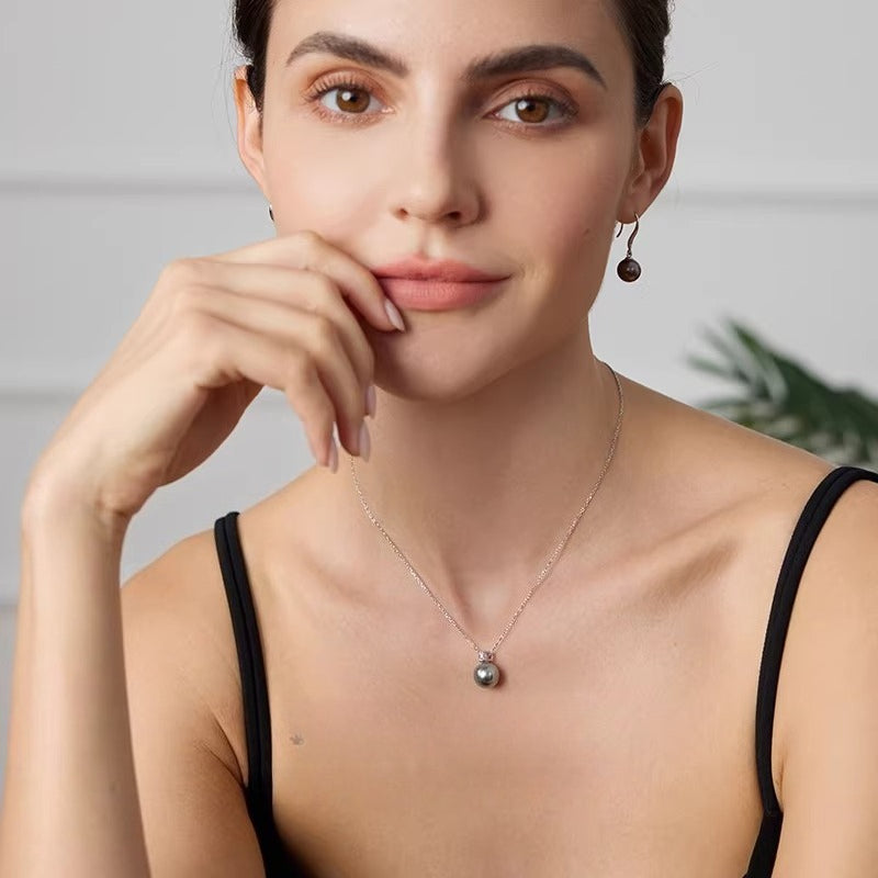 Tahitian grey pearl pendant, Princess Diana necklace, 18K gold/platinum grey seawater pearl choker, top-quality craftsmanship.