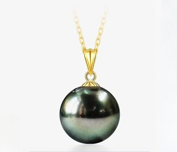 Tahitian Black Pearl Pendant, 18K Gold Melon Seed Clasp, Necklace, Jewelry, Saltwater Pearl, Clavicle Chain, Gift, Ornament