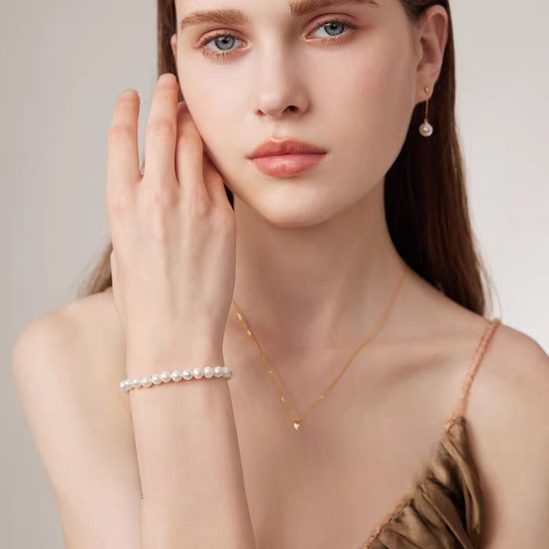 Pearl bracelet with small beads, 18K gold, nearly round natural freshwater pearls, bracelet for women, high-end gift.