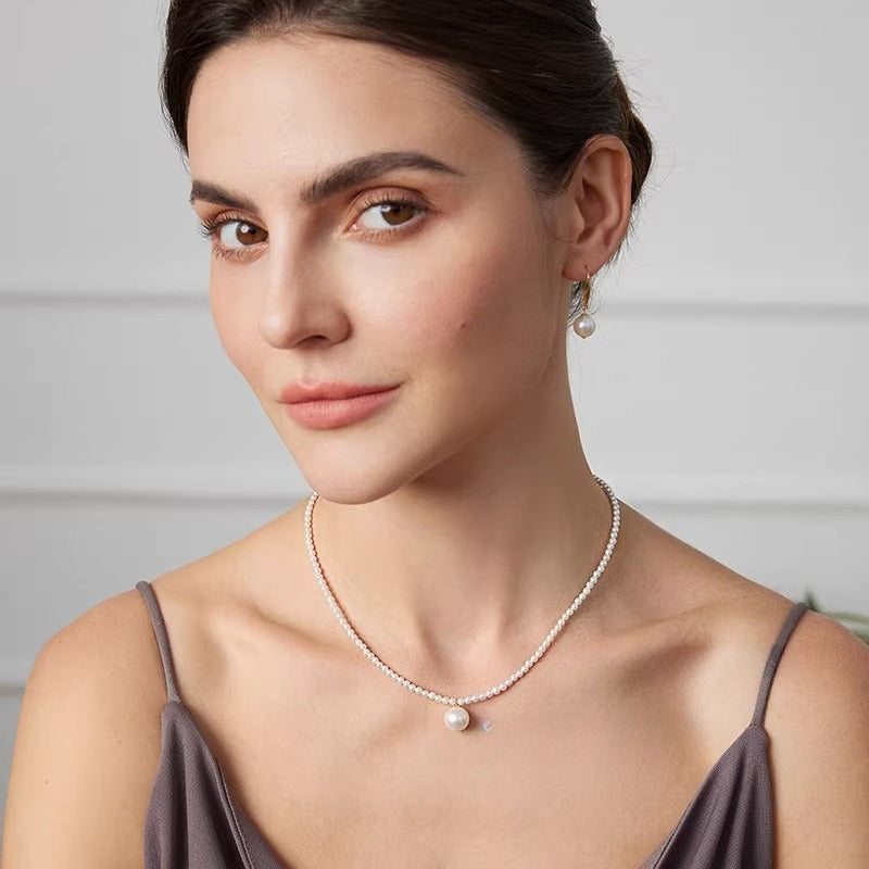 Edison Pearl Necklace, 18K Gold Tiny Bead Necklace, Single Freshwater Pearl Clavicle Necklace, Jewelry for Women