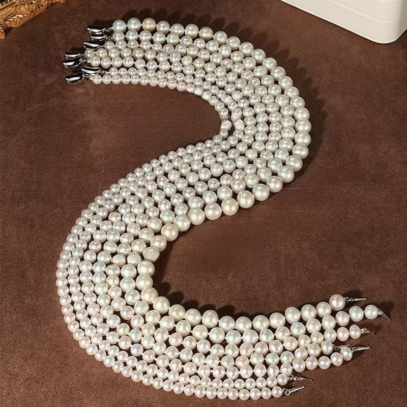 High-Quality Freshwater Pearl Necklace S925 Silver Beaded Chain Versatile Choker Natural Pearl Strand Sweater Chain Gift
