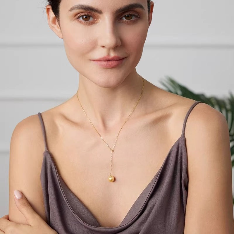 South Sea Golden Pearl Pendant 18K Gold Y-Shaped Chain Sea Pearl Necklace Fashion Choker Clavicle Chain Gift for Girlfriend