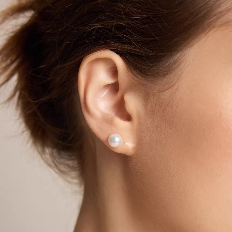 Freshwater Pearl Stud Earrings PT950 Platinum Earrings Elegant and Classy Aurora Perfectly Round Pearl Accessories Gift for Girlfriend