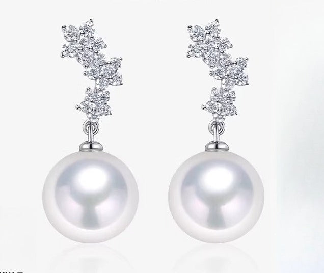 Edison Pearl Floral Stud Earrings S925 Silver Freshwater Pearl Earrings Elegant Dangle Light Luxury High-End Earrings