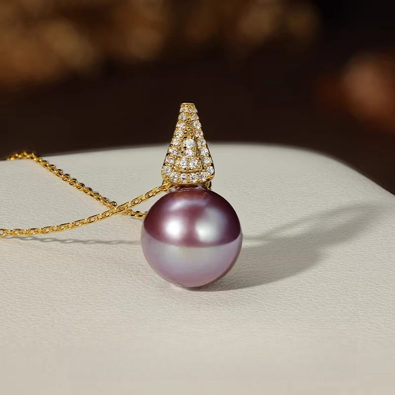 Purple Edison Pearl Pendant S925 Silver Necklace Freshwater Pearl Fashion Versatile Neckpiece Gift for Mom