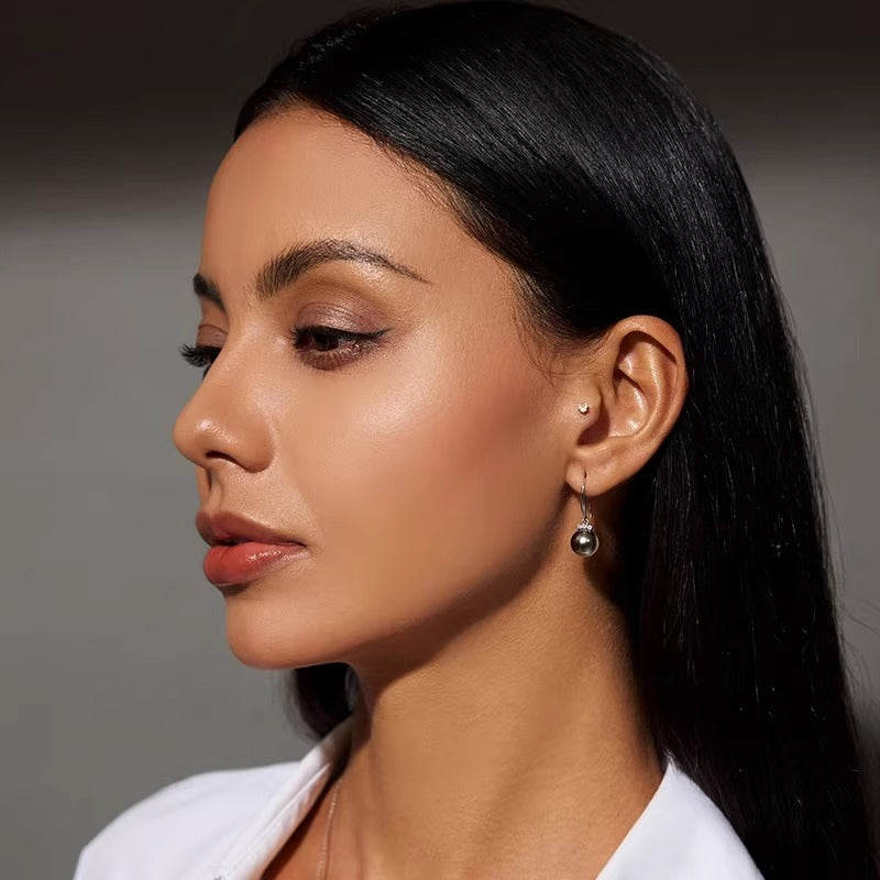 Tahitian Black Pearl Drop Earrings, 18K Gold, Diamond Accents, Seawater Pearl Dangles, High-End Jewelry, Elegant Earrings for Women