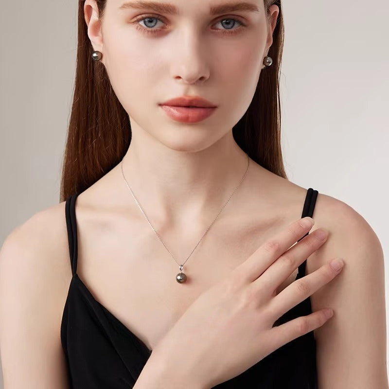 Tahitian Black Pearl Pendant S925 Silver Necklace Saltwater Pearl Clavicle Chain Choker Jewelry Gift for Girlfriend