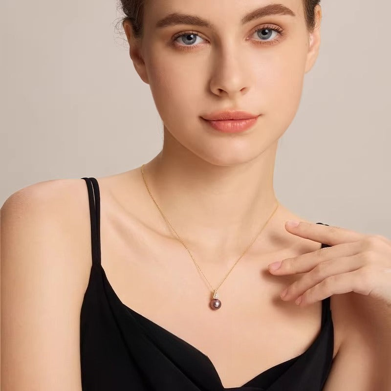 Purple Edison Pearl Pendant S925 Silver Necklace Freshwater Pearl Fashion Versatile Neckpiece Gift for Mom