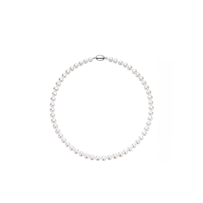 High-Quality Freshwater Pearl Necklace S925 Silver Beaded Chain Versatile Choker Natural Pearl Strand Sweater Chain Gift