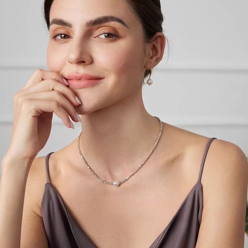 Akoya Pearl Necklace S925 Sterling Silver Clavicle Chain, High-End Jewelry for Women