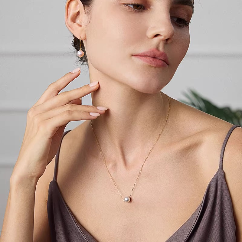 Akoya Seawater Pearl Lucky Charm Necklace, 18K Gold Pendant, Simple Clavicle Chain Jewelry, Versatile Necklace, Fine Jewelry