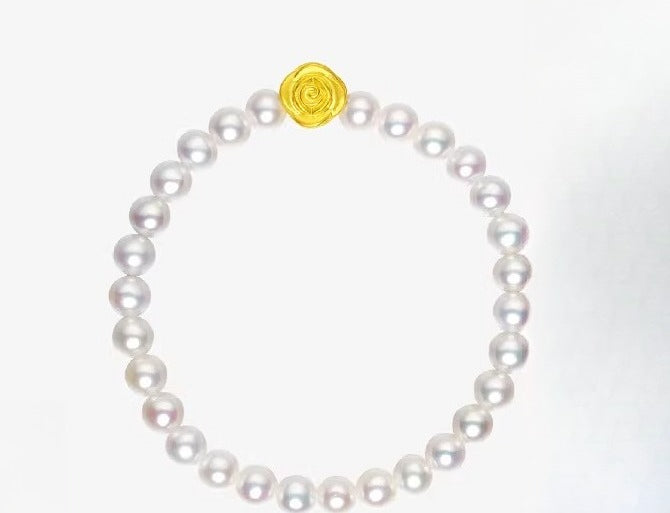 999 Gold Rose Natural Freshwater Pearl Bracelet, Elegant Women's Beaded Bracelet, Simple and Versatile Accessory, Light Luxury Jewelry Gift
