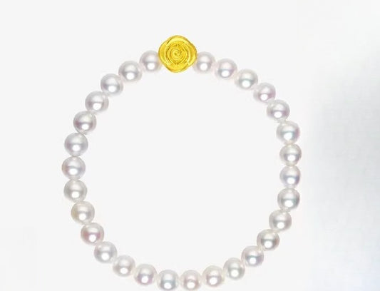 999 Gold Rose Natural Freshwater Pearl Bracelet, Elegant Women's Beaded Bracelet, Simple and Versatile Accessory, Light Luxury Jewelry Gift