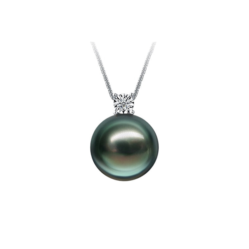 Tahitian Black Pearl Princess Pendant Necklace 18K Gold Perfectly Round High Luster Saltwater Pearl Clavicle Chain Jewelry