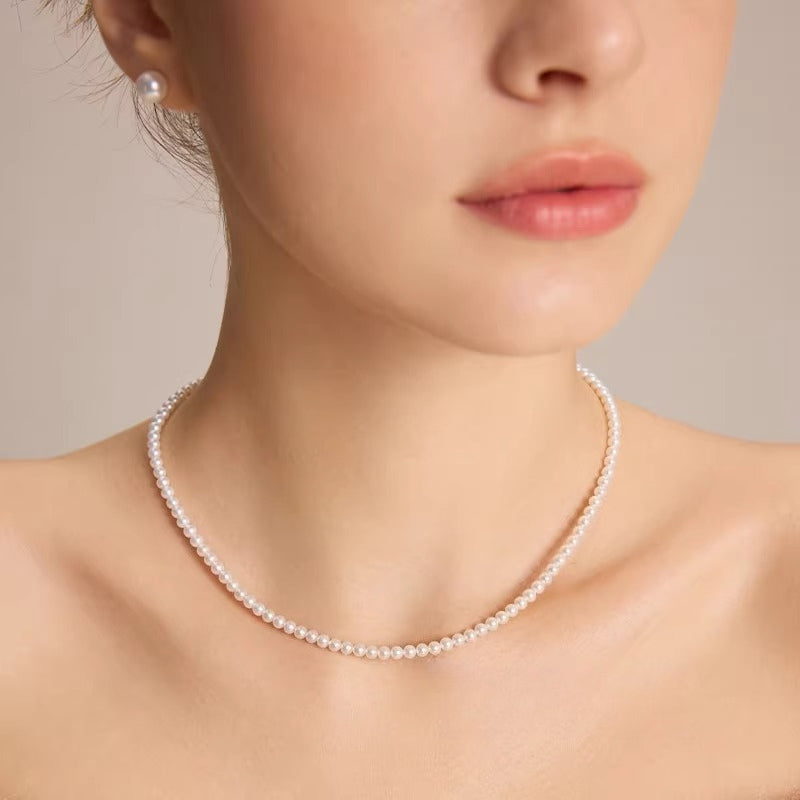 Small Pearl Necklace S925 Silver Natural Freshwater Pearl Choker Simple Versatile Gift for Girlfriend