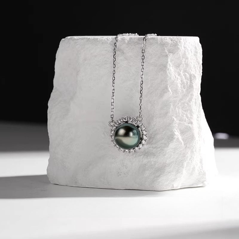 Tahitian Black Pearl Pendant S925 Sterling Silver Necklace Seawater Pearl Clavicle Chain Elegant Jewelry Choker Gift