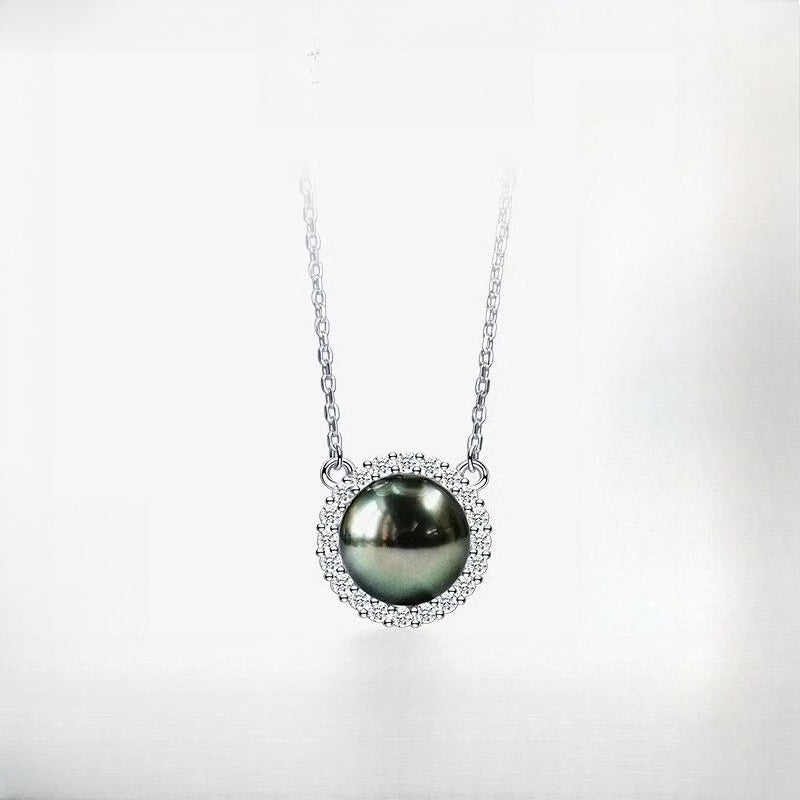 Tahitian Black Pearl Pendant S925 Sterling Silver Necklace Seawater Pearl Clavicle Chain Elegant Jewelry Choker Gift