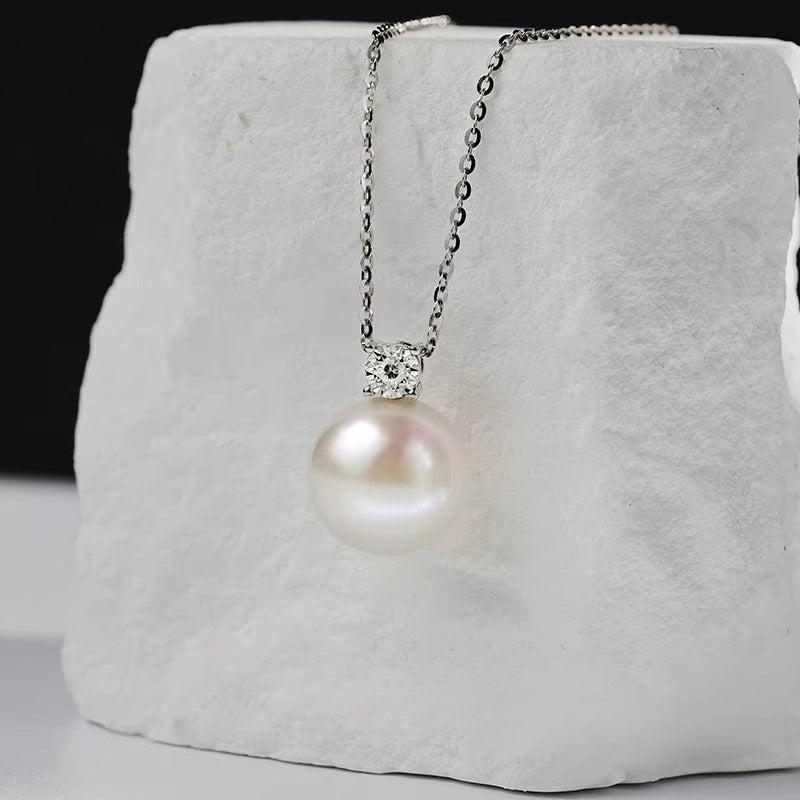 Edison freshwater pearl pendant, Princess Diana 18K gold necklace, perfectly round, high-luster pearl necklace, jewelry gift.