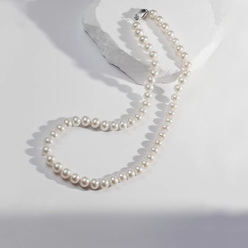 Freshwater Pearl Necklace for Moms, Nearly Round, High Luster Pearl Strand, Autumn/Winter Clavicle Necklace, Girlfriend Gift, New Year's Gift