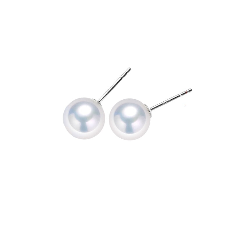 Freshwater Pearl Stud Earrings PT950 Platinum Earrings Elegant and Classy Aurora Perfectly Round Pearl Accessories Gift for Girlfriend