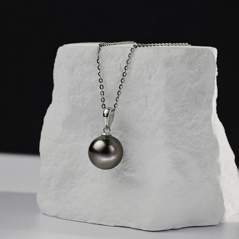 Tahitian Black Pearl Pendant S925 Silver Necklace Saltwater Pearl Clavicle Chain Choker Jewelry Gift for Girlfriend