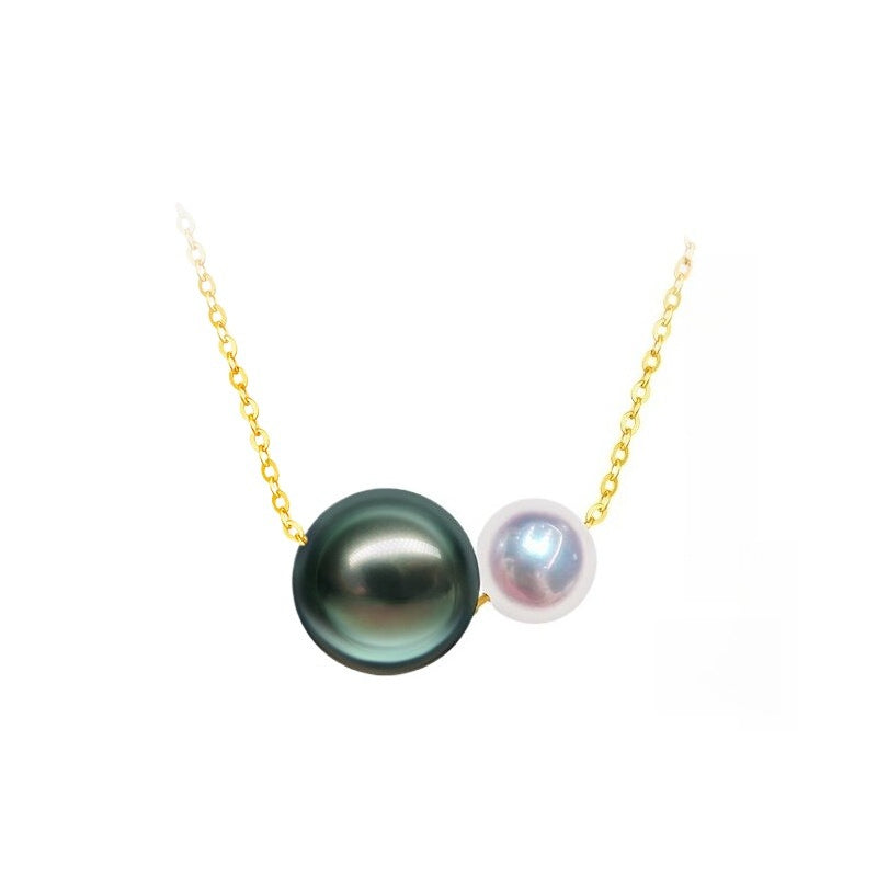 Tahitian Black Pearl Necklace Lucky Bead Pendant 18K Gold Double Pearl Choker Fashion Clavicle Necklace Gift