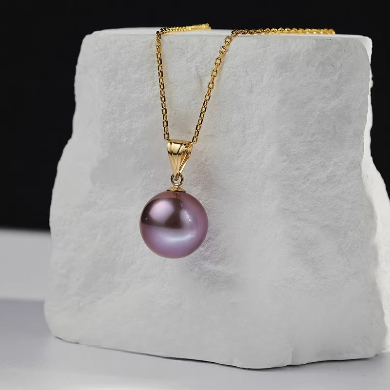 Edison Freshwater Pearl Pendant 18K Gold Necklace Perfectly Round Natural Pearl Clavicle Chain Choker Jewelry Gift for Mom