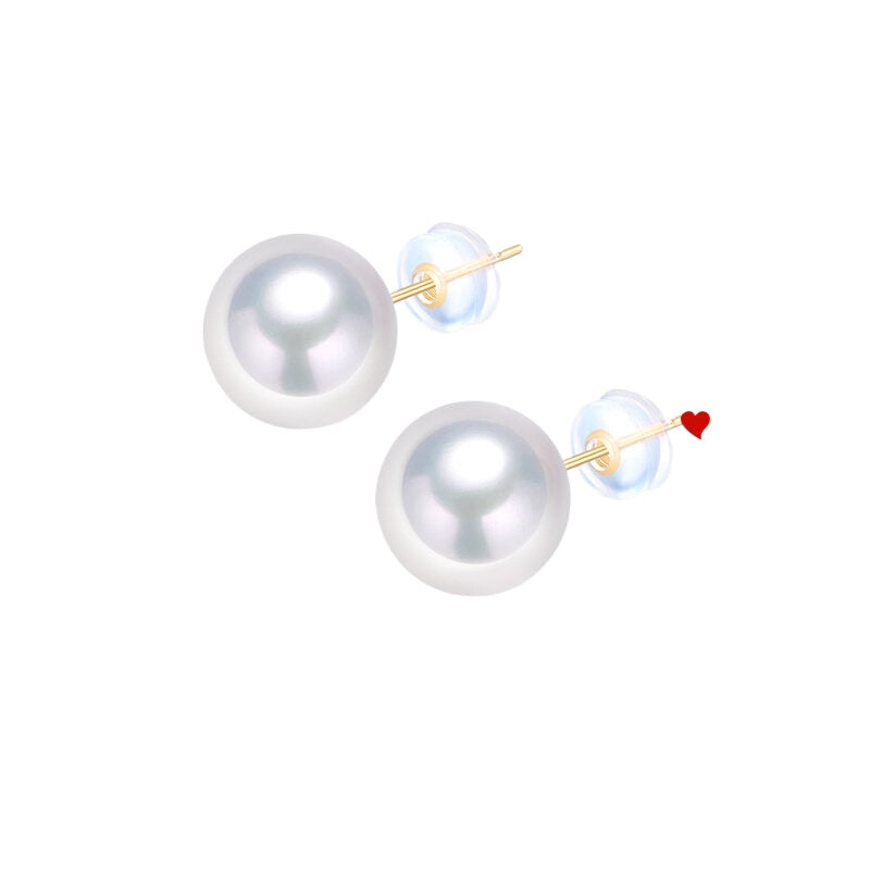 White Edison Pearl Stud Earrings, 18K Gold, Perfectly Round Freshwater Pearl Earrings, Elegant Drop Earrings, Gift