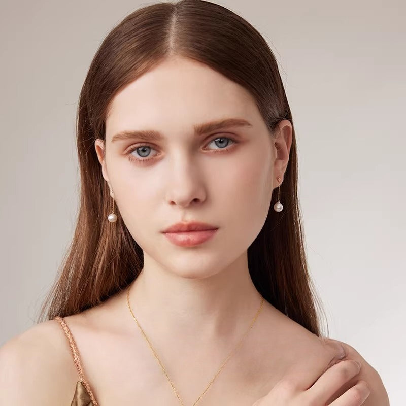 Natural Pearl Stud Earrings 18K Gold Freshwater Pearl Earrings Versatile Pearl Earrings Fashionable Earrings High-End Jewelry