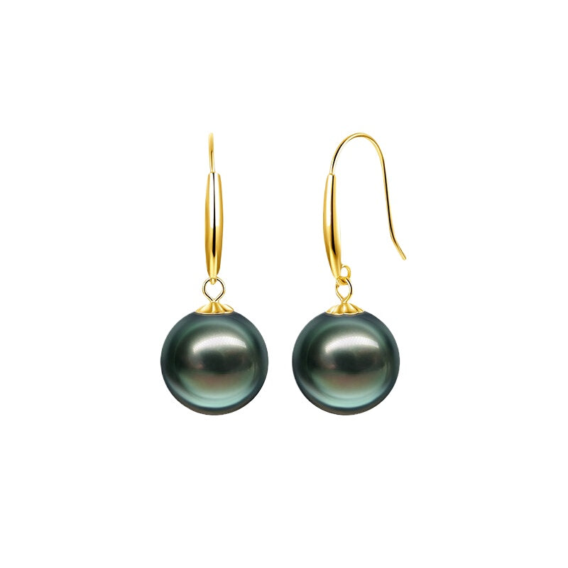 Tahitian Black Pearl Drop Earrings 18K Gold Saltwater Pearl Earrings High-End Jewelry Dangle Earrings Versatile Earrings Gift