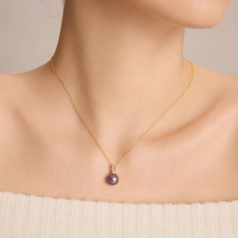Purple Edison Pearl Pendant S925 Silver Versatile Clasp Freshwater Pearl Necklace Elegant Gift