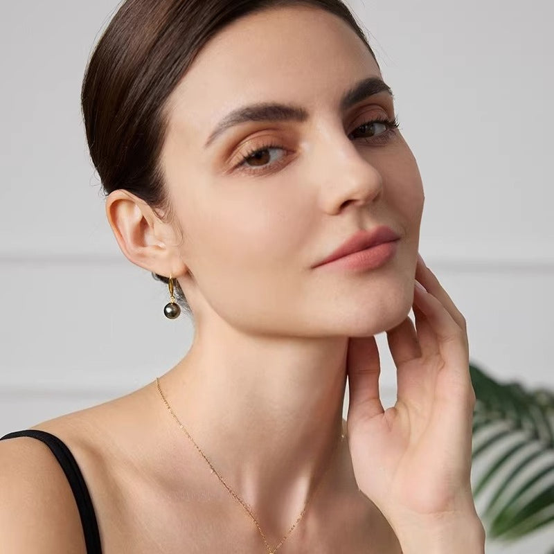 Tahitian Black Pearl Drop Earrings 18K Gold Saltwater Pearl Earrings High-End Jewelry Dangle Earrings Versatile Earrings Gift