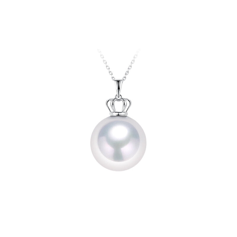 White Edison Pearl Pendant, 18K Gold Crown Setting, Round Freshwater Pearl, Mom Necklace Jewelry Gift