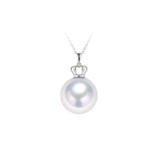 White Edison Pearl Pendant, 18K Gold Crown Setting, Round Freshwater Pearl, Mom Necklace Jewelry Gift